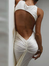White Satin Backless Sleeveless Maxi Dress