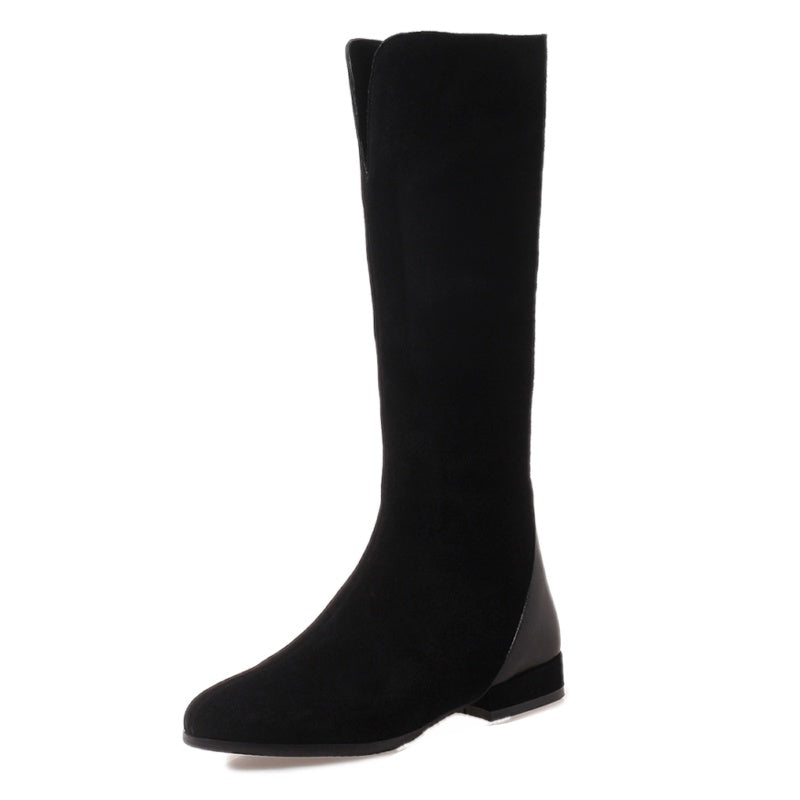 Women’s New Leather Scrub Thick Heel High Boots - Black 3cm / 34