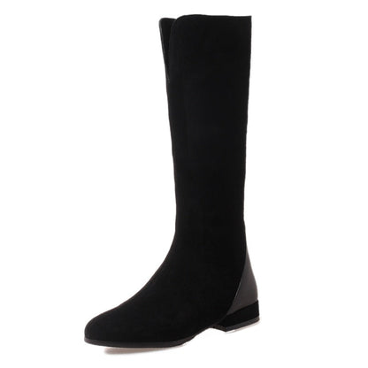 Women’s New Leather Scrub Thick Heel High Boots - Black 3cm / 34