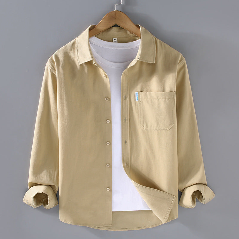 Men’s Cotton Twill Overshirt - Minimalist Workshirt Jacket Long Sleeve Button Down
