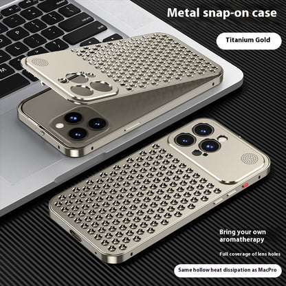 Applicable To Iphone15 Phone Case New Spring Fastener Aromatherapy Heat Dissipation Aluminum Alloy Case