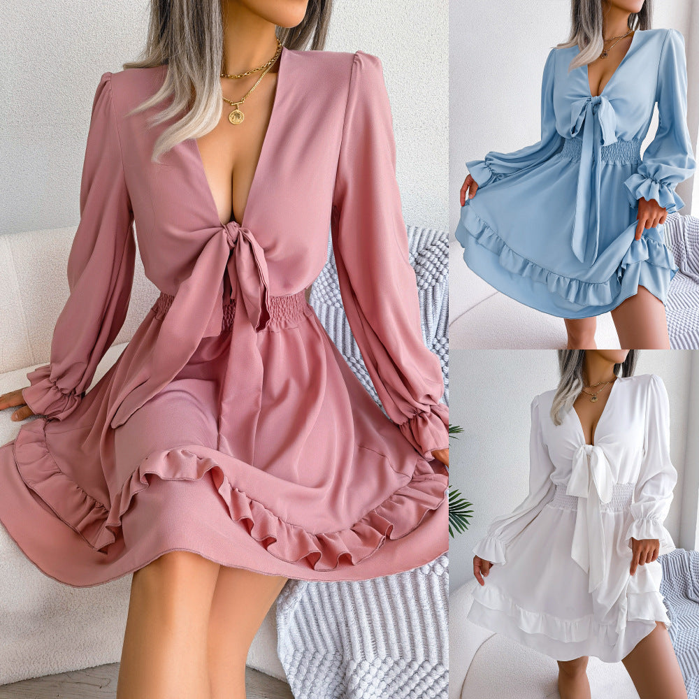 Sexy V-Neck Lace-Up A-Line Beach Dress - Paternora