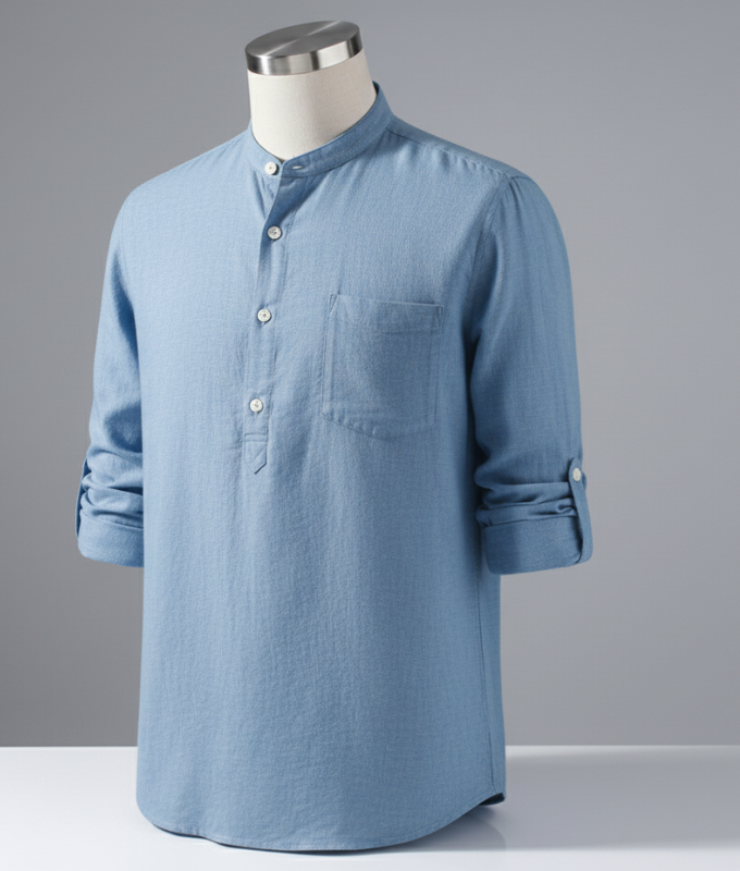 Enlision Men’s Linen Solid Henley Shirts Casual Long Sleeve Summer Mao Classic Beach Shirt - Blue / 2XL