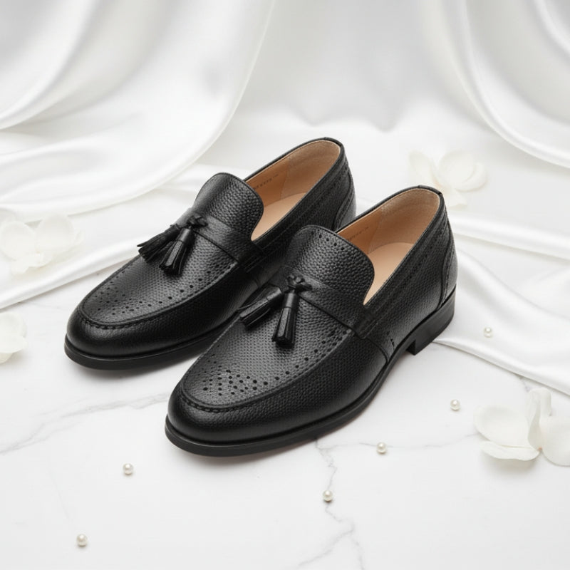 Men’s Loafer Tassel Slip-on Business Casual Round Toe Leather Shoes - Black / 38