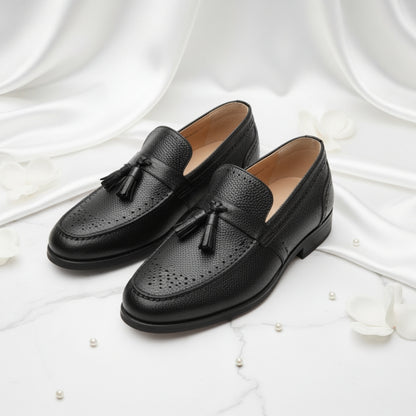 Men’s Loafer Tassel Slip-on Business Casual Round Toe Leather Shoes - Black / 38