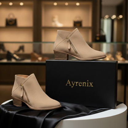 Women’s Suede pointed thick heel boots - Beige / 35