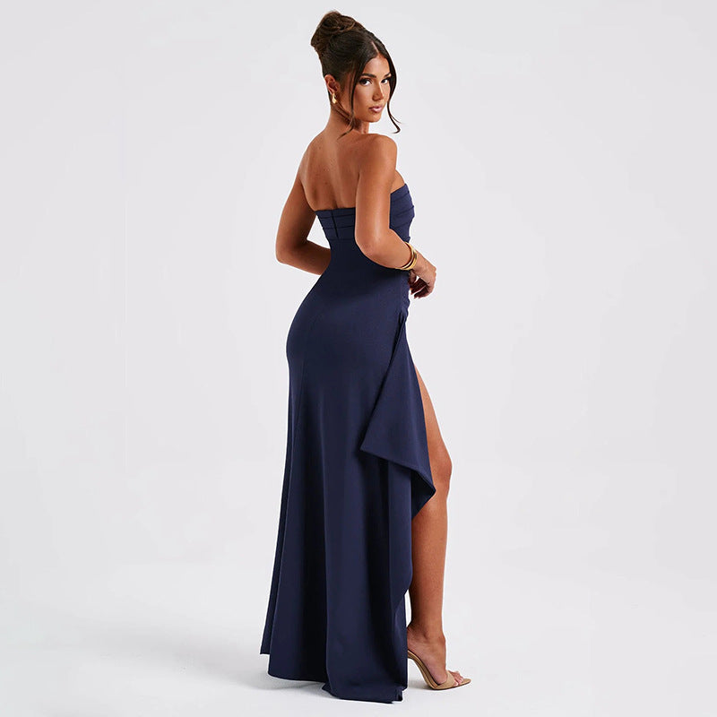 Sexy One-Shoulder Backless Satin Slit Dress for Women