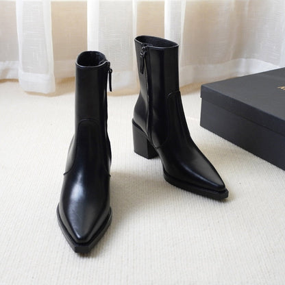 Autumn And Winter Genuine Leather Chunky Heel Martin Boots Ankle Boots