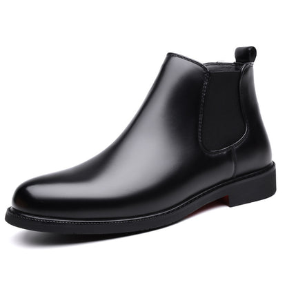 Men’s Retro PU Leather Chelsea Boots | Waterproof Slip-On Ankle Boot for Outdoor Wear - Black Thin Shoes / 38
