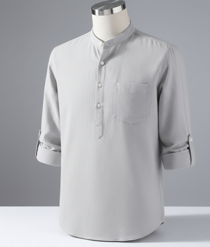 Enlision Men’s Linen Solid Henley Shirts Casual Long Sleeve Summer Mao Classic Beach Shirt - Grey / 2XL