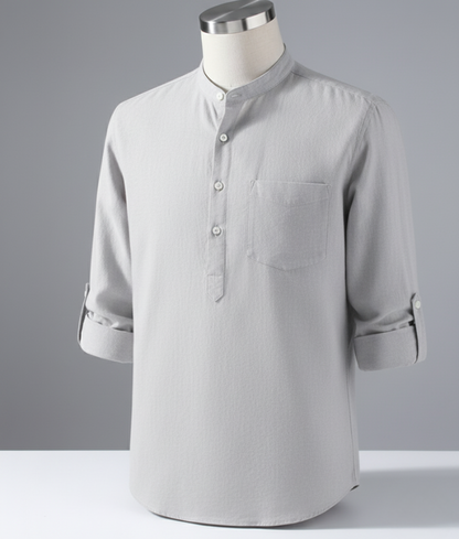 Enlision Men’s Linen Solid Henley Shirts Casual Long Sleeve Summer Mao Classic Beach Shirt - Grey / 2XL