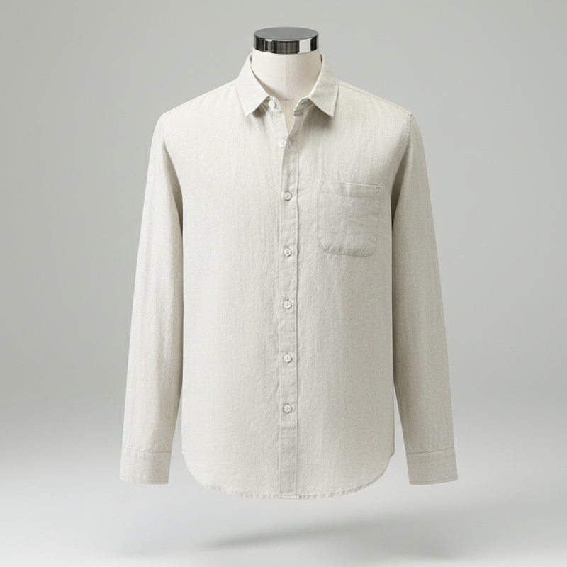 Linen Shirt Men’s Long Sleeve Loose Thin Casual - Raw Jute Color / S