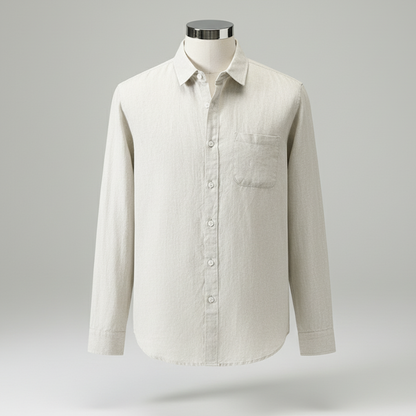 Linen Shirt Men’s Long Sleeve Loose Thin Casual - Raw Jute Color / S