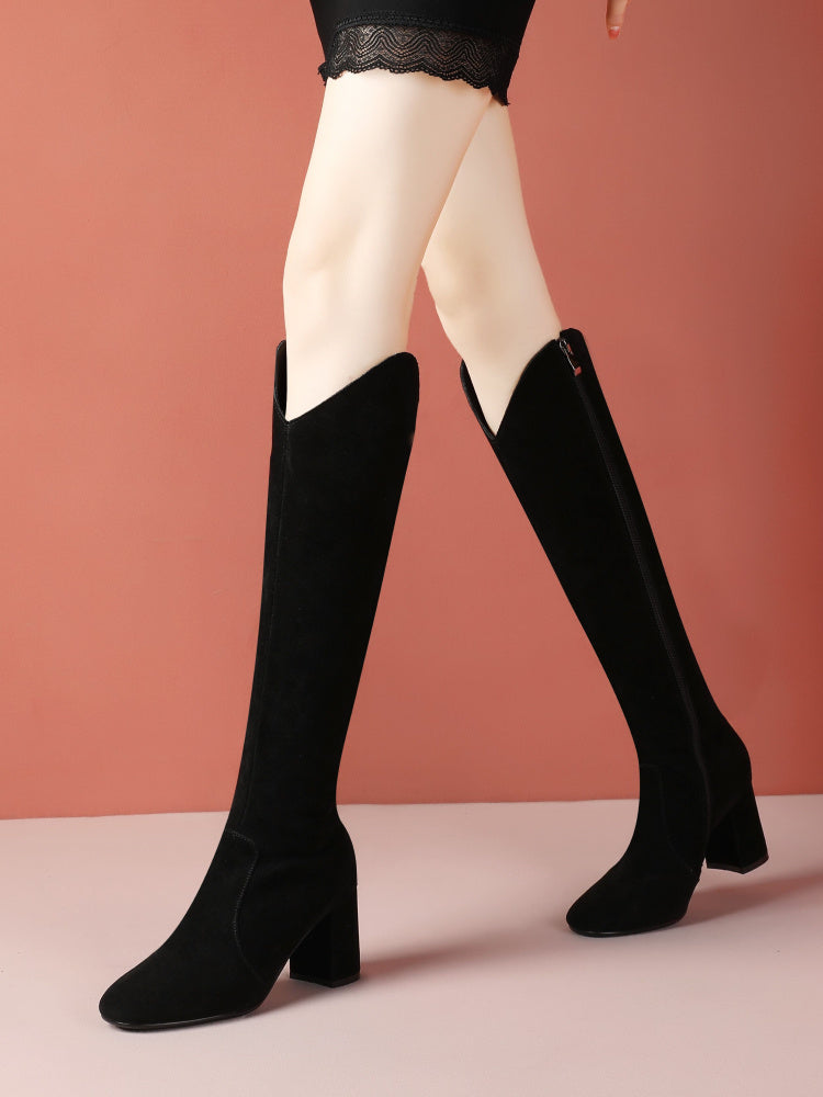 Women’s New Thick High Heel High Boots Leather Grinding