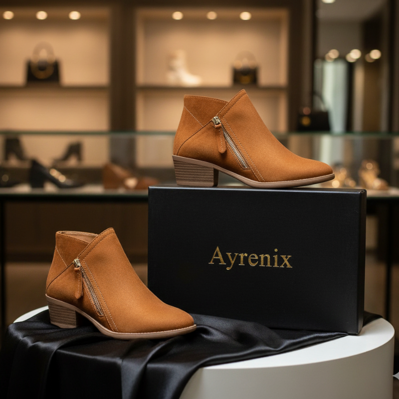 Women’s Suede pointed thick heel boots - Orange / 35