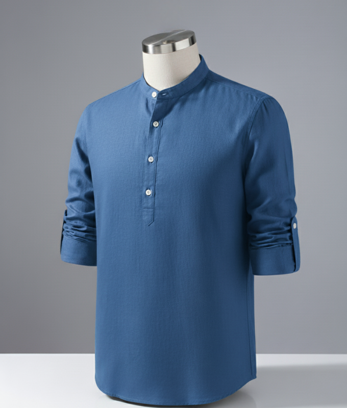 Enlision Men’s Linen Solid Henley Shirts Casual Long Sleeve Summer Mao Classic Beach Shirt - Navy Blue / 2XL