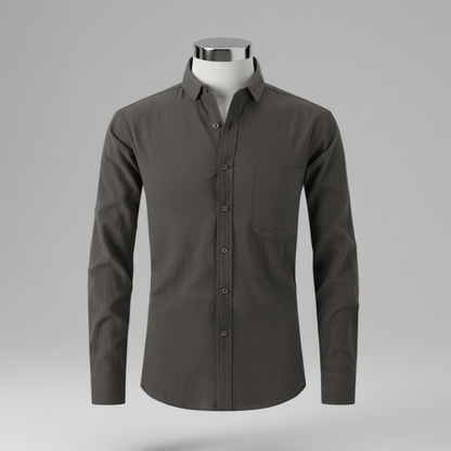 Men’s Slim Fit Linen Cotton Shirt | Lightweight Casual Button-Down for Summer - Dark Grey / S