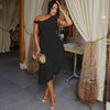 Solid Off-Shoulder Irregular Dress - Paternora