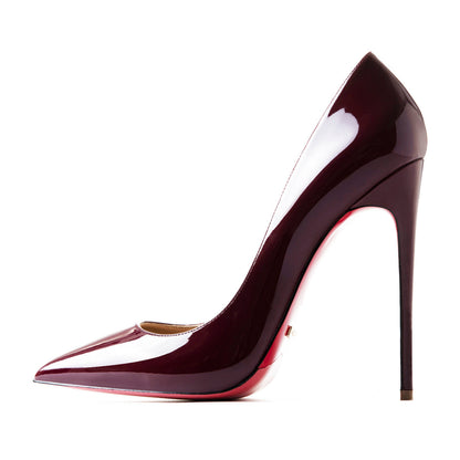 12cm high heels pointed toe stiletto shoes - Wine Red / 37