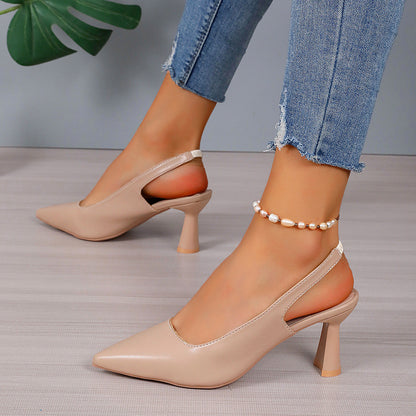 Foreign Trade Baotou Slingback Sandals Pointed High Heels Stiletto Low-cut Shoes - Apricot / 35