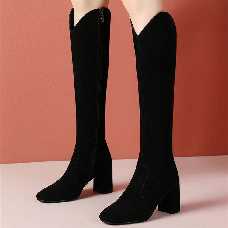 Women’s New Thick High Heel High Boots Leather Grinding