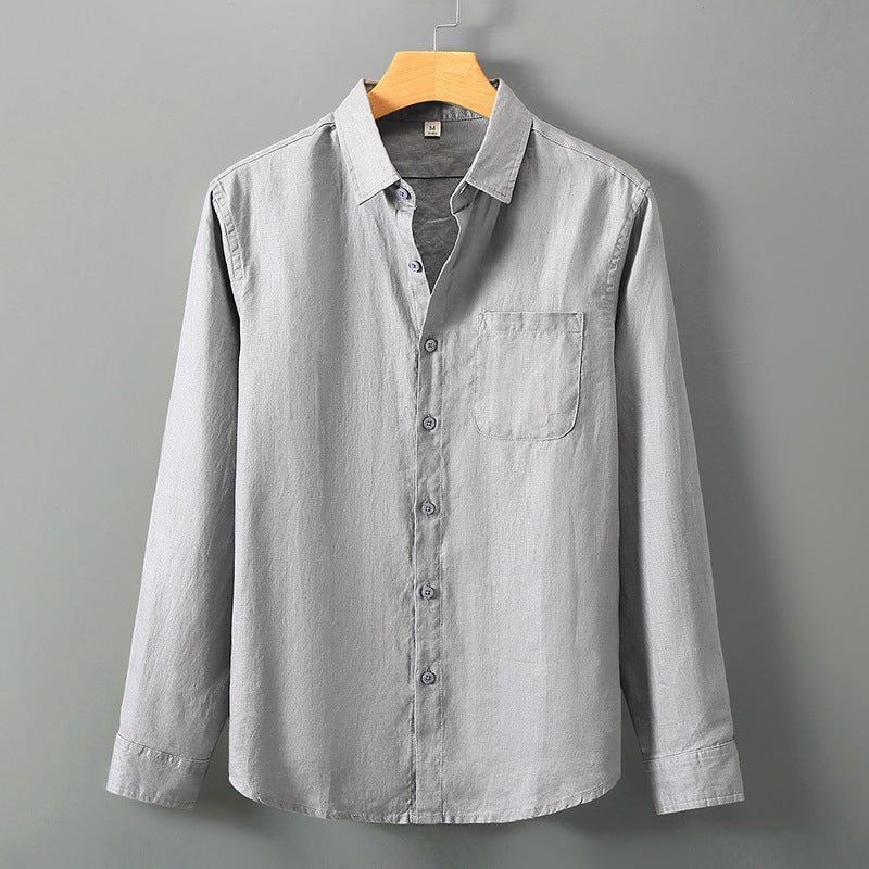 Summer New Casual Linen Shirt Men’s Loose Standing Collar - Grey top / 3XL