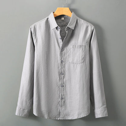 Summer New Casual Linen Shirt Men’s Loose Standing Collar - Grey top / 3XL