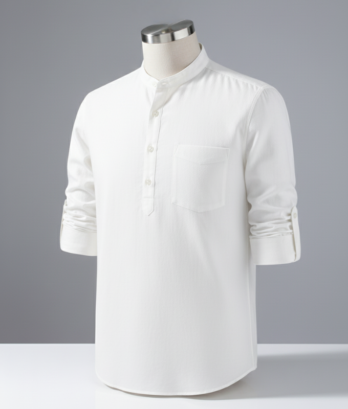 Enlision Men’s Linen Solid Henley Shirts Casual Long Sleeve Summer Mao Classic Beach Shirt - White / 2XL