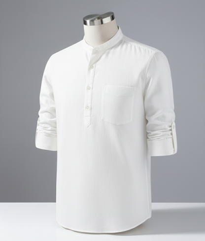 Enlision Men’s Linen Solid Henley Shirts Casual Long Sleeve Summer Mao Classic Beach Shirt - White / 2XL