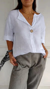 Loose Fashion Button V-Neck Top for Women - Paternora