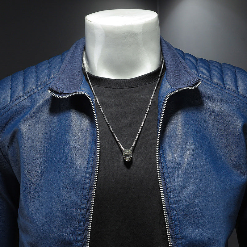 Men’s Leather Motorcycle Jacket Thin Coat