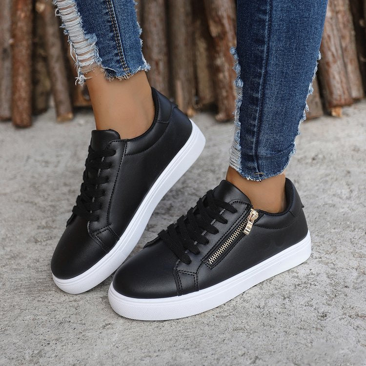 Women's Versatile Leather Side Zipper Casual Sports Shoes - Paternora