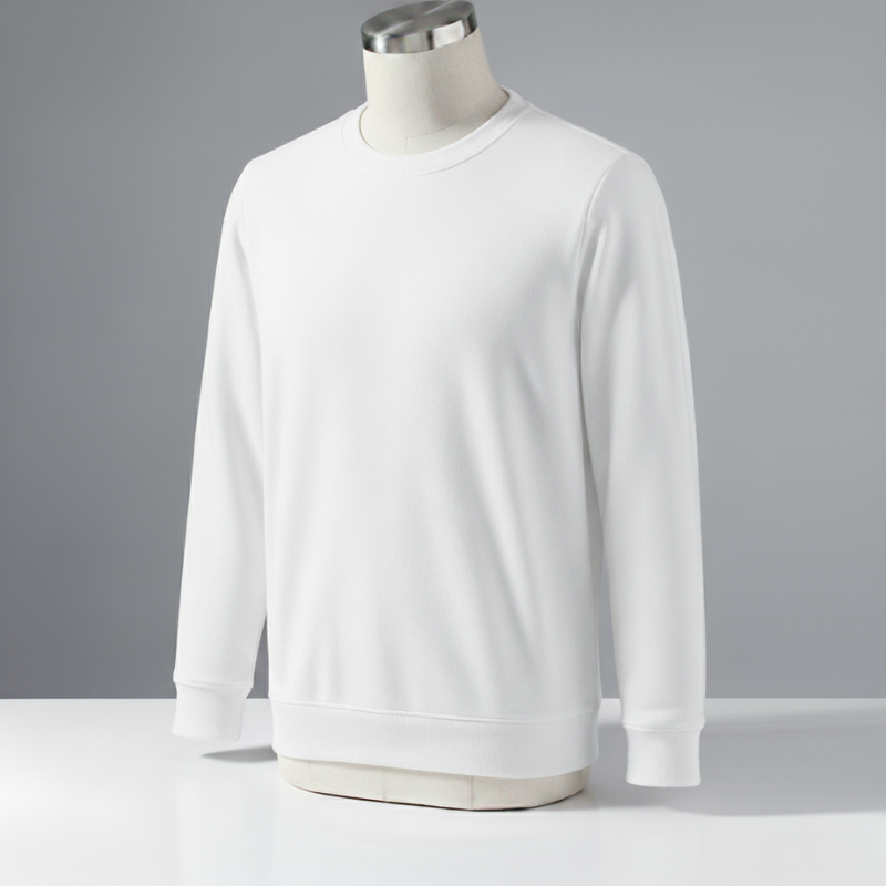Men’s Fashionable Round Neck Long Sleeve Fleece Sweatshirt - White / S - 7