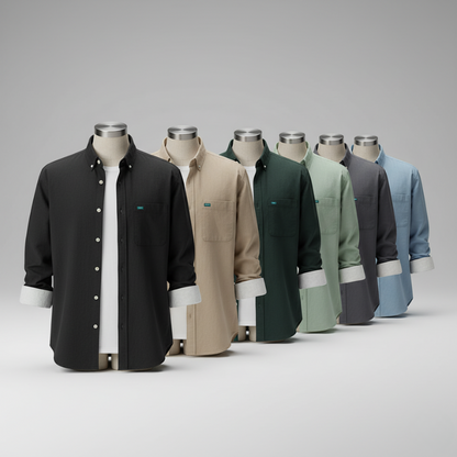 Men’s Cotton Twill Overshirt - Minimalist Workshirt Jacket Long Sleeve Button Down