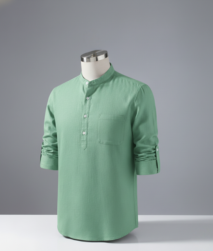 Enlision Men’s Linen Solid Henley Shirts Casual Long Sleeve Summer Mao Classic Beach Shirt - Cyan / 2XL