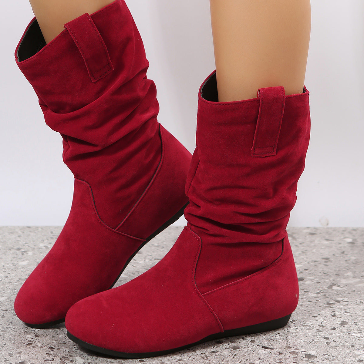 Large Size Flat Bottom Women Buskin Suede Stitching Women Round-toe Boots - Paternora