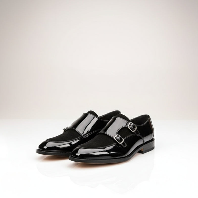 Black Buckle Monk Shoes Leather Low-Cut Loafer Cover Foot Lazy Pointy Pedal Leather Shoes Men