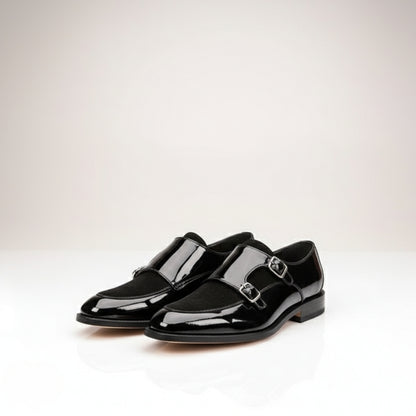 Black Buckle Monk Shoes Leather Low-Cut Loafer Cover Foot Lazy Pointy Pedal Leather Shoes Men