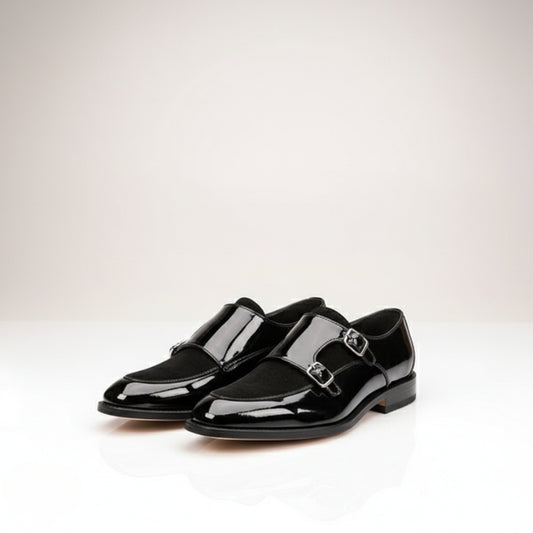 Black Buckle Monk Shoes Leather Low-Cut Loafer Cover Foot Lazy Pointy Pedal Leather Shoes Men