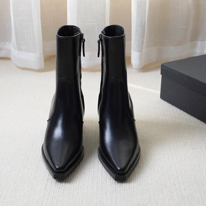 Autumn And Winter Genuine Leather Chunky Heel Martin Boots Ankle Boots
