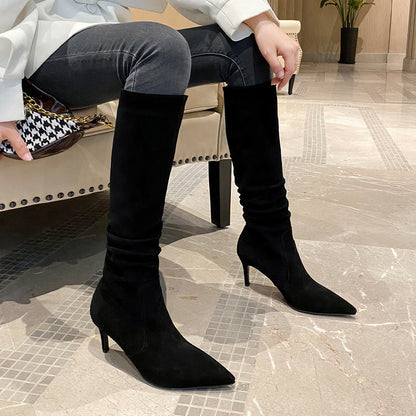 Women’s Pointed Toe Stiletto Boots - Black Single Mile / 34