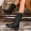Female Mid-calf Length Solid Color Pointed Chunky Heel Martin Boots - Paternora