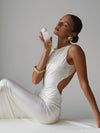 White Satin Backless Sleeveless Maxi Dress