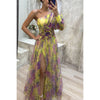 Tie-dye Off-Shoulder Slit Maxi Dress - Paternora