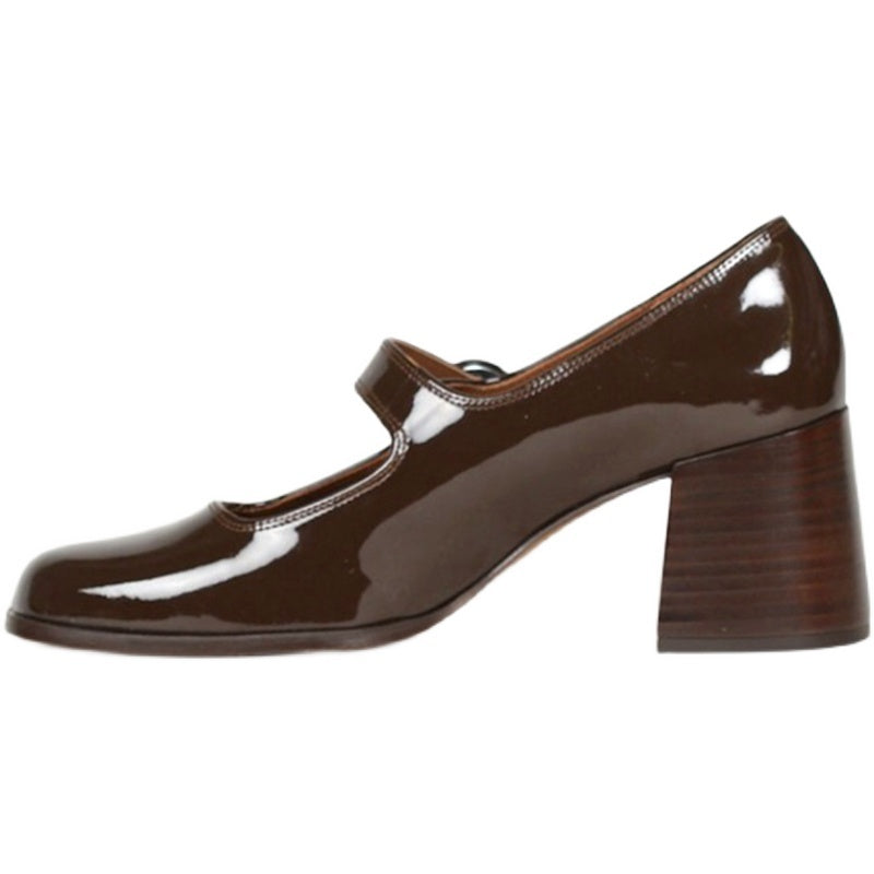 Mary Jane Shoes Women’s New One Word Buckle Chunky High Heels