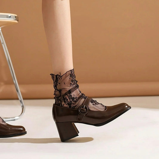 Mary Jane Shoes Women’s New One Word Buckle Chunky High Heels