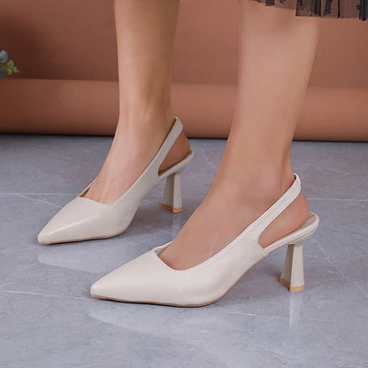 Foreign Trade Baotou Slingback Sandals Pointed High Heels Stiletto Low-cut Shoes - Beige / 35