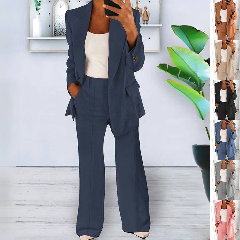 Trendy Women’s Lapel Blazer & Slim Pants Set - Paternora