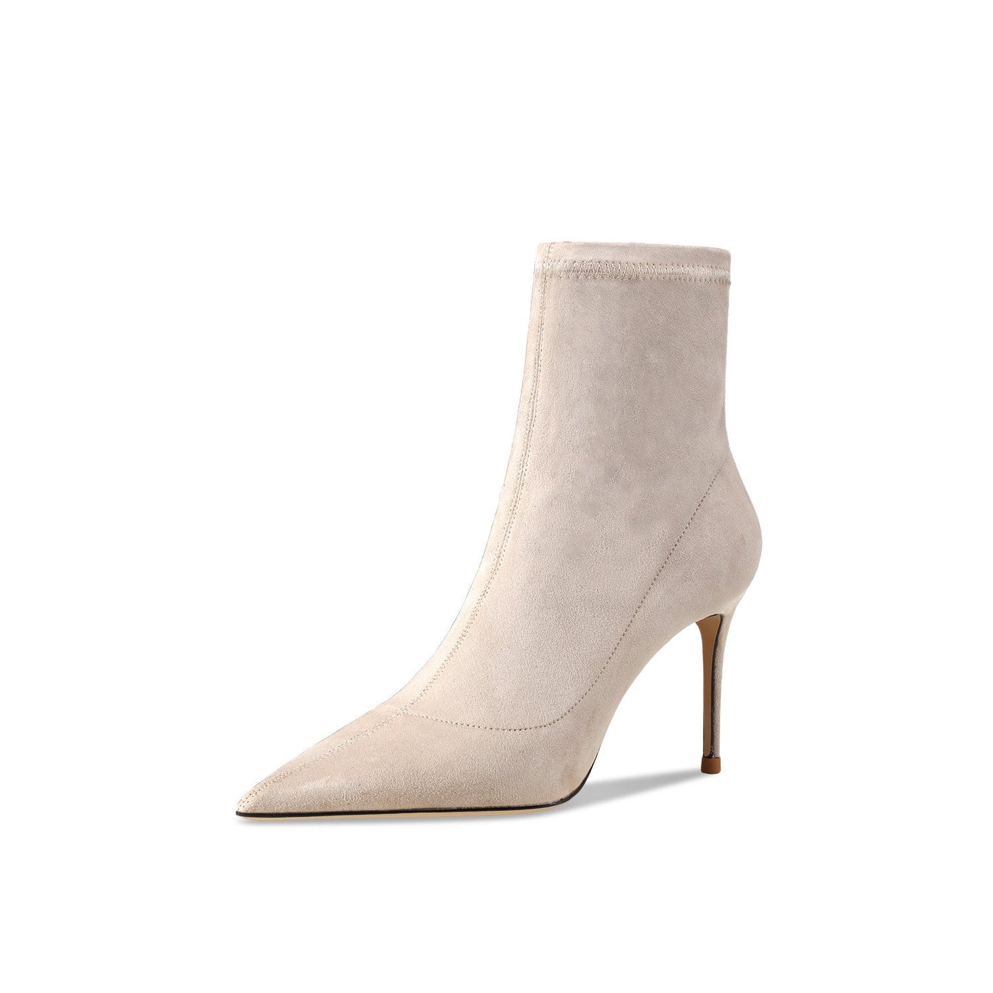 Women’s Leather Suede Stretch High Heel Booties - Apricot / 6cm / 33