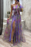 Tie-dye Off-Shoulder Slit Maxi Dress - Paternora